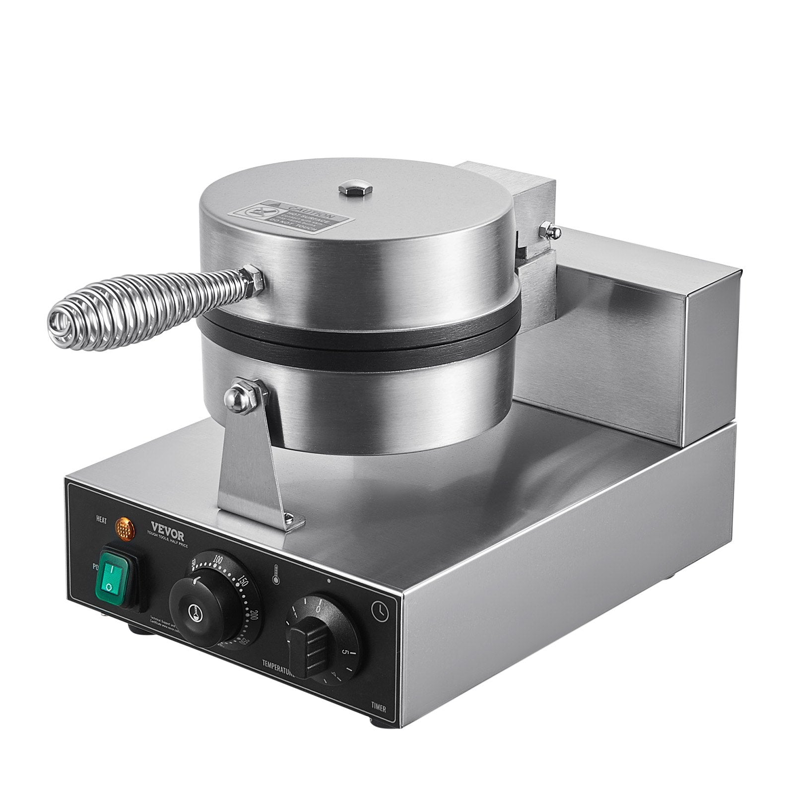 Commercial Waffle Maker, 1230W Round Waffle Baker Machine, Non-Stick Stainless Steel Belgian Waffle Iron with Temperature and Time Control, Handle, for Restaurant Bakery Snack Bar Family