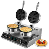 Speciality Appliances: VEVOR Commercial Waffle Maker, Dual-Head Round Waffle Baker Machine, 2460W Non-Stick Stainless Steel Belgian Waffle Iron with Temp and Time Control, Handle, for Restaurant Bakery Snack Bar Family