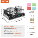 Speciality Appliances: VEVOR Commercial Waffle Maker, Dual-Head Round Waffle Baker Machine, 2460W Non-Stick Stainless Steel Belgian Waffle Iron with Temp and Time Control, Handle, for Restaurant Bakery Snack Bar Family