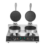 Speciality Appliances: VEVOR Commercial Waffle Maker, Dual-Head Round Waffle Baker Machine, 2460W Non-Stick Stainless Steel Belgian Waffle Iron with Temp and Time Control, Handle, for Restaurant Bakery Snack Bar Family