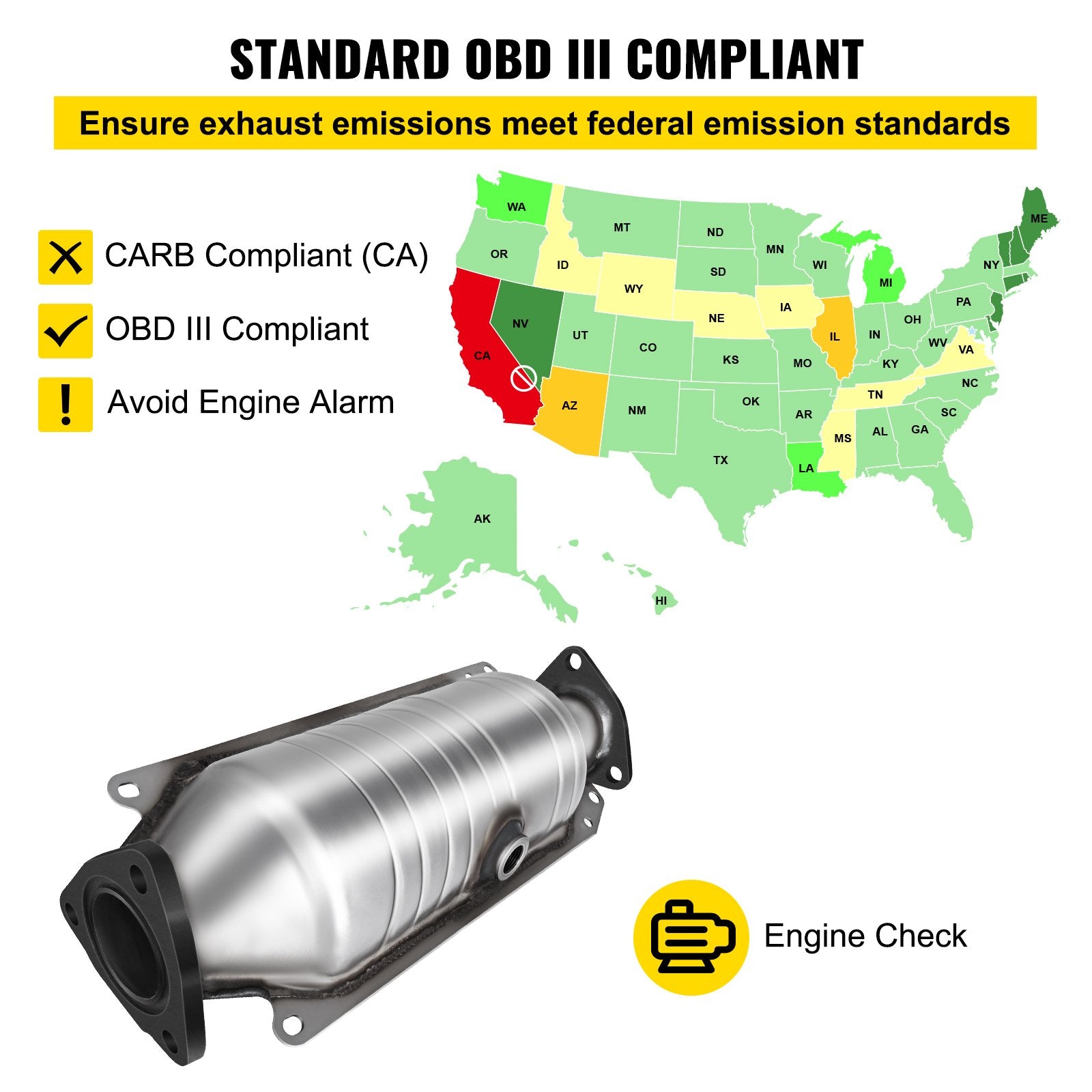 Fuel & Exhaust: VEVOR Catalytic Converter Compatible with 1998-2002 Honda Accord 2.3L, Direct-Fit High Flow Series Cat Converter, Stainless Steel Exhaust Converter Pipe with Flange Design & Gasket (OBD III Compliant)