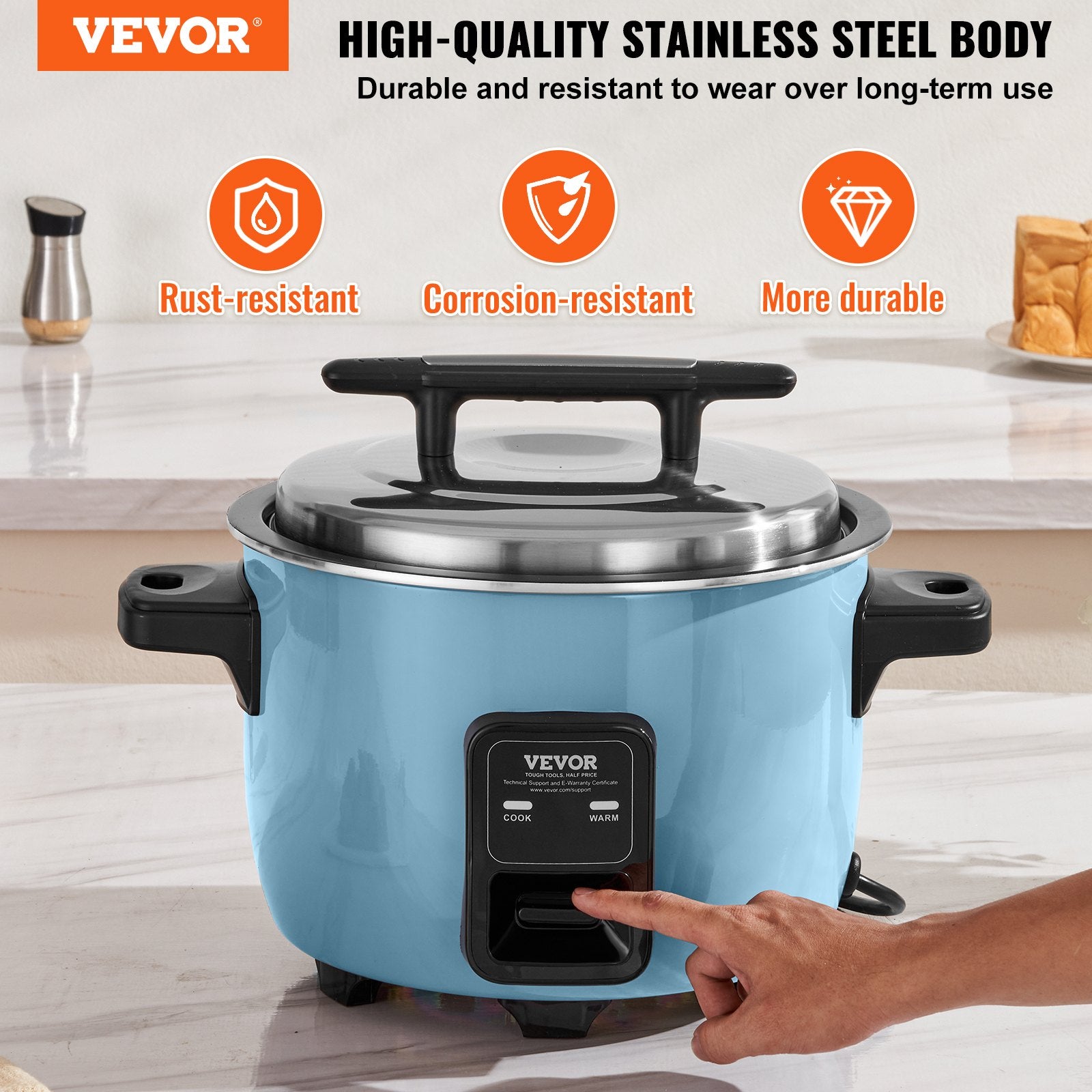 Commercial Rice Cooker, 50-Cup Rice Cooker, 10 Liter Large Rice Cooker and Warmer with Nonstick Inner Pot, Fast Cooking and 24-Hour Keep Warm, with Rice Cup and Paddle, for Restaurant