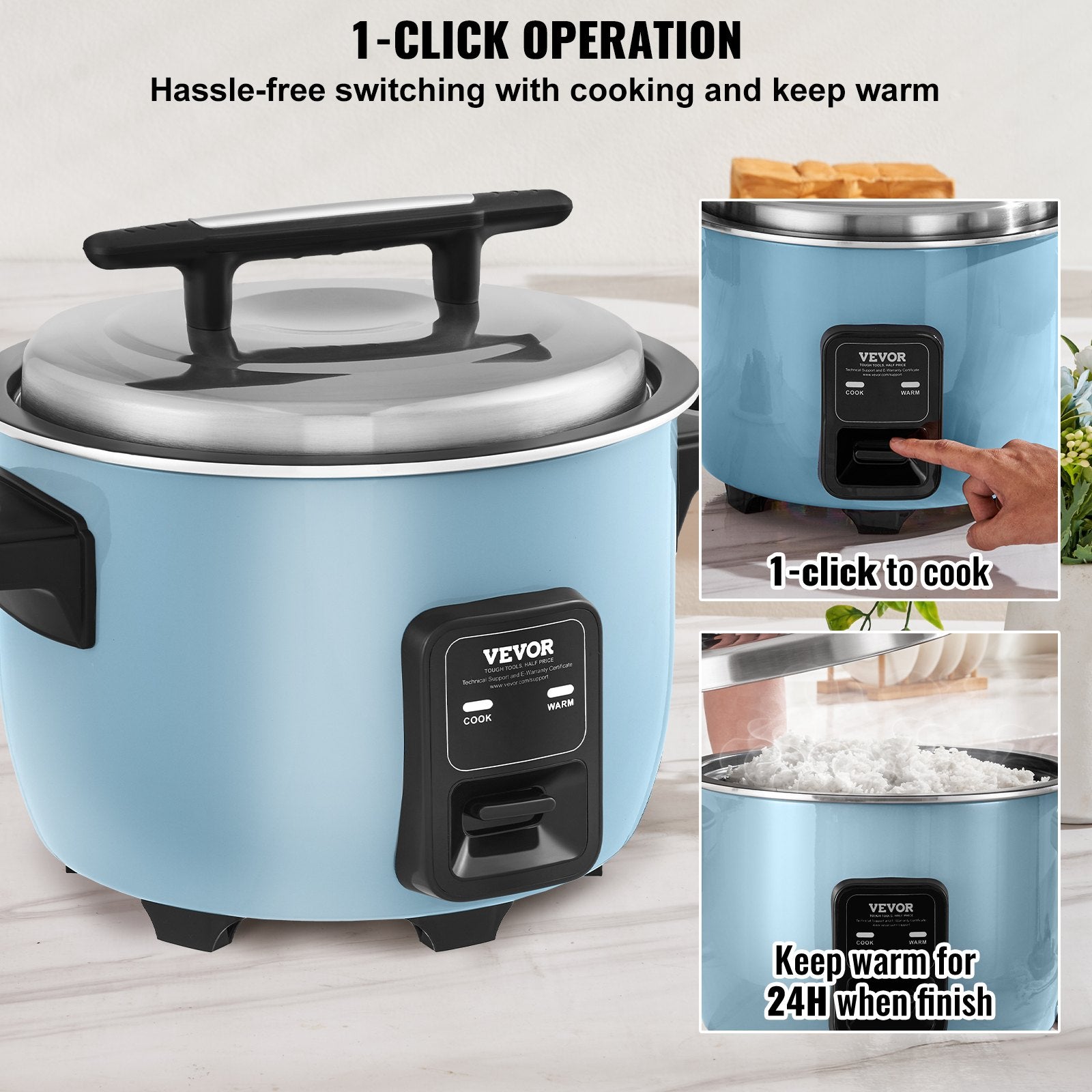 Commercial Rice Cooker, 50-Cup Rice Cooker, 10 Liter Large Rice Cooker and Warmer with Nonstick Inner Pot, Fast Cooking and 24-Hour Keep Warm, with Rice Cup and Paddle, for Restaurant