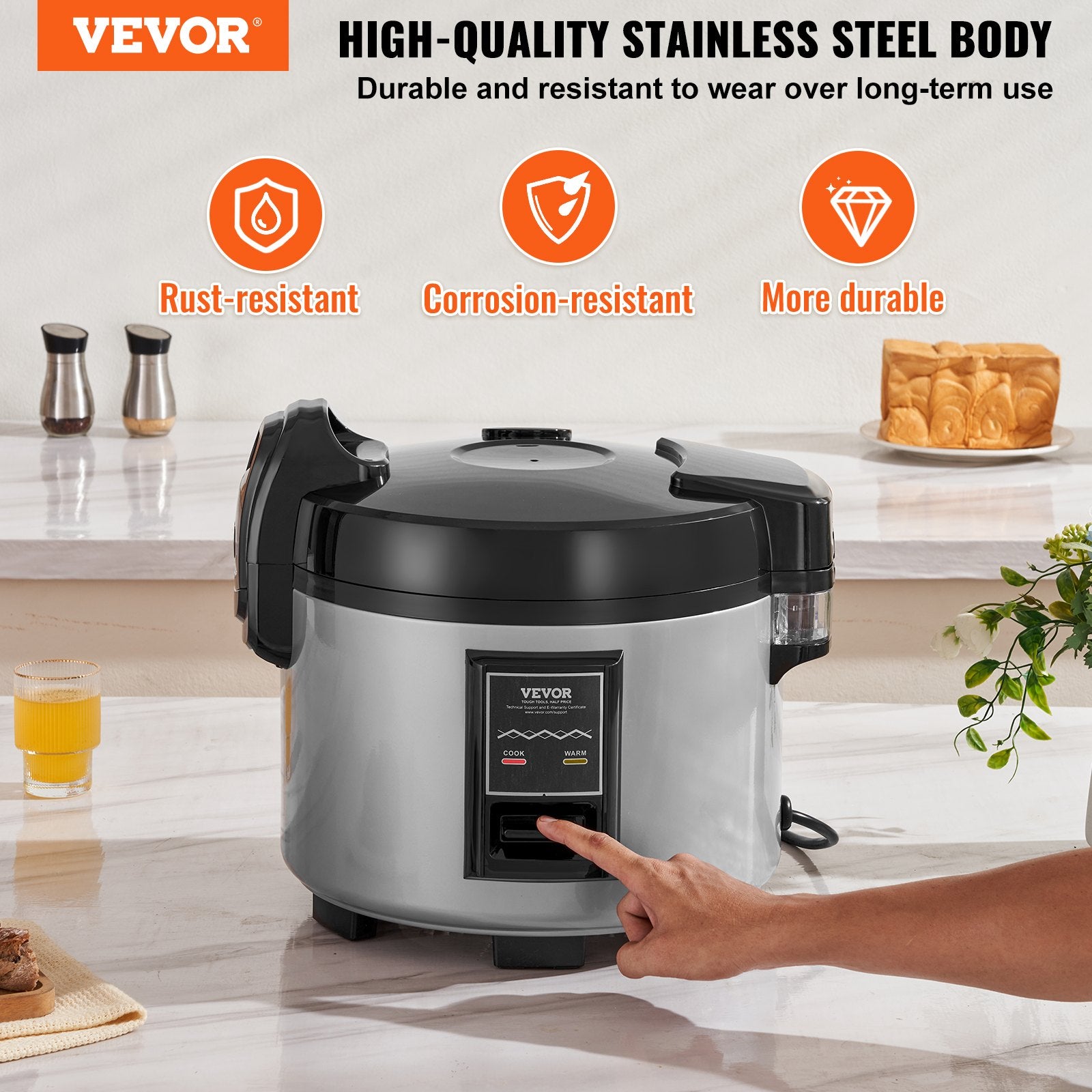 Commercial Rice Cooker, 70-Cup Rice Cooker, 15 Liter Large Rice Cooker and Warmer with Nonstick Inner Pot, Fast Cooking and 12-Hour Keep Warm, with Rice Cup and Paddle, for Restaurant