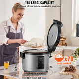 Rice Cookers & Steamers: VEVOR Commercial Rice Cooker, 70-Cup Rice Cooker, 15 Liter Large Rice Cooker and Warmer with Nonstick Inner Pot, Fast Cooking and 12-Hour Keep Warm, with Rice Cup and Paddle, for Restaurant