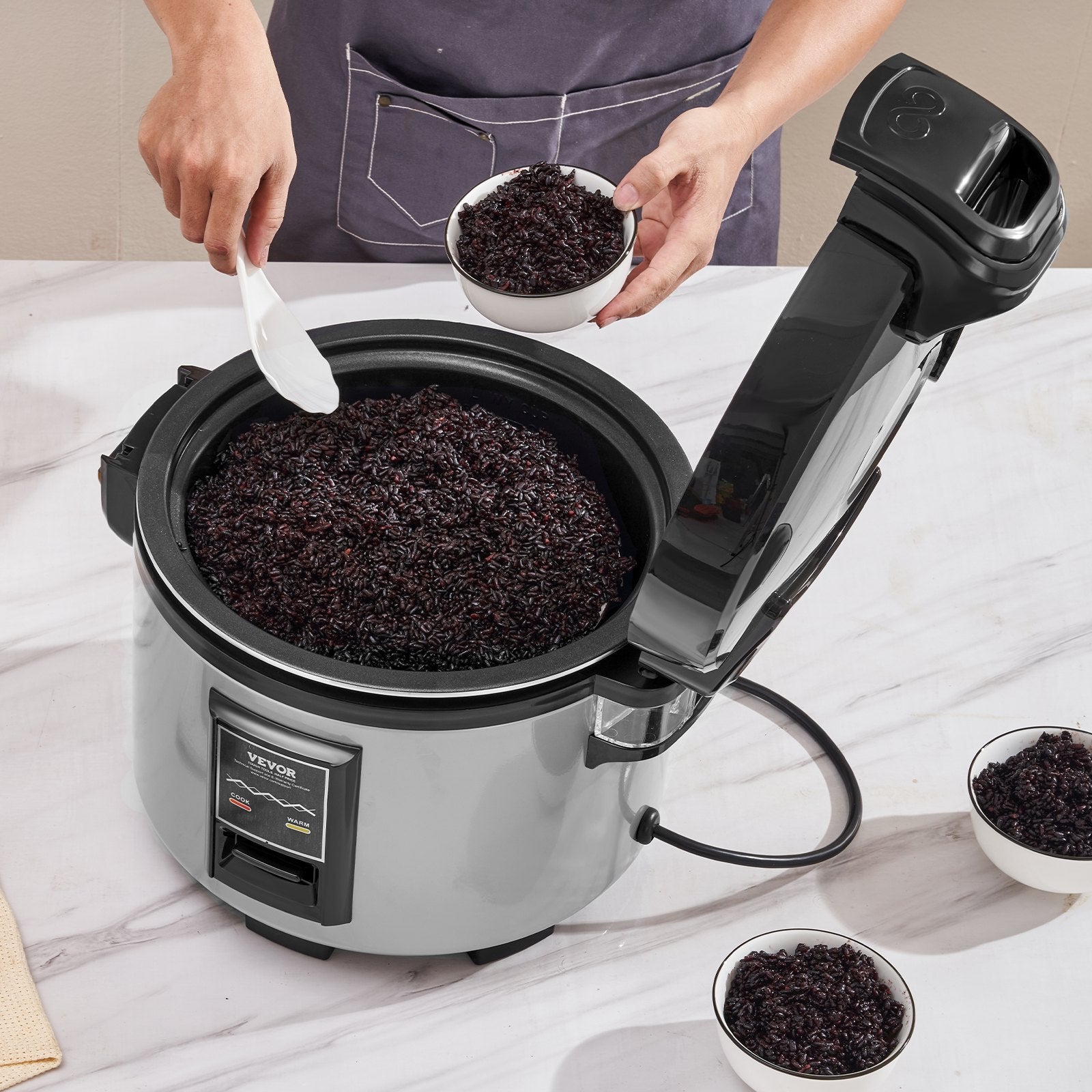 Commercial Rice Cooker, 70-Cup Rice Cooker, 15 Liter Large Rice Cooker and Warmer with Nonstick Inner Pot, Fast Cooking and 12-Hour Keep Warm, with Rice Cup and Paddle, for Restaurant