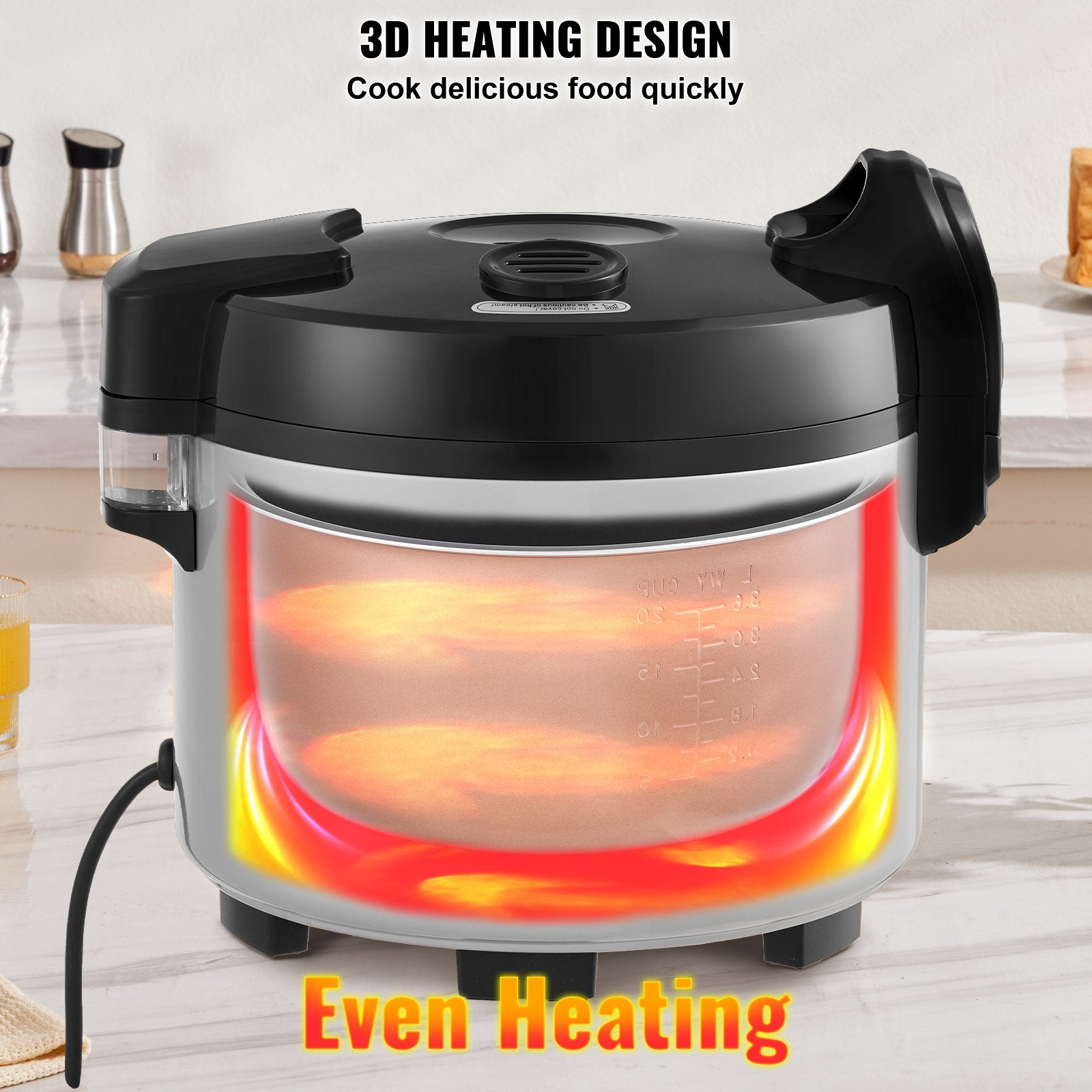 Commercial Rice Cooker, 45-Cup Rice Cooker, 9 Liter Large Rice Cooker and Warmer with Nonstick Inner Pot, Fast Cooking and 12-Hour Keep Warm, with Rice Cup and Paddle, for Restaurant