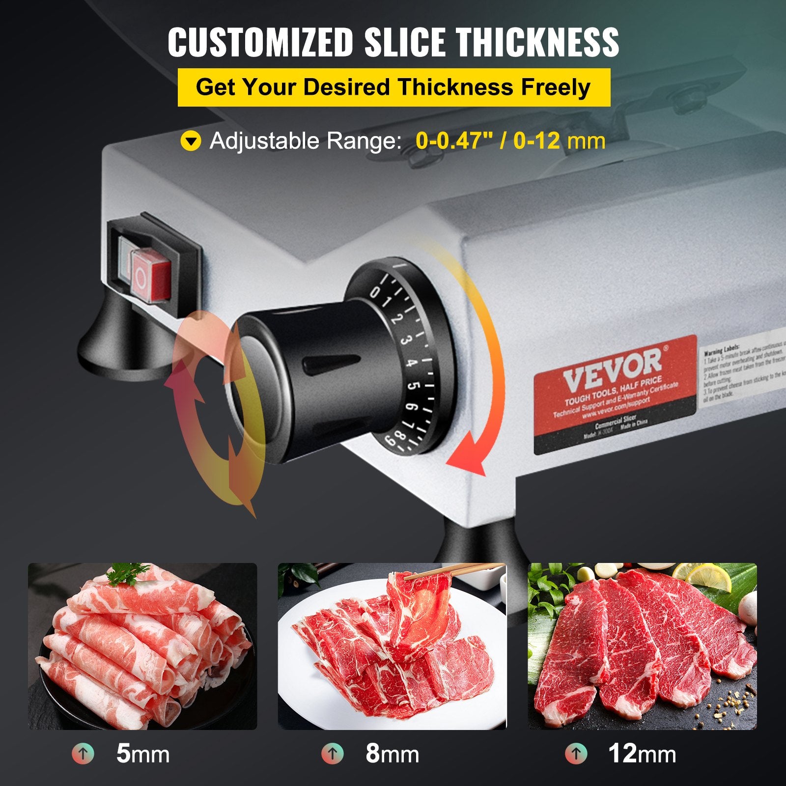 Commercial Meat Slicer, 240W Electric Deli Food Slicer, 10 inch Carbon Steel Blade Electric Food Slicer, 350-400RPM Meat Slicer, 0 - 0.47 inch Adjustable Thickness for Commercial and Home Use