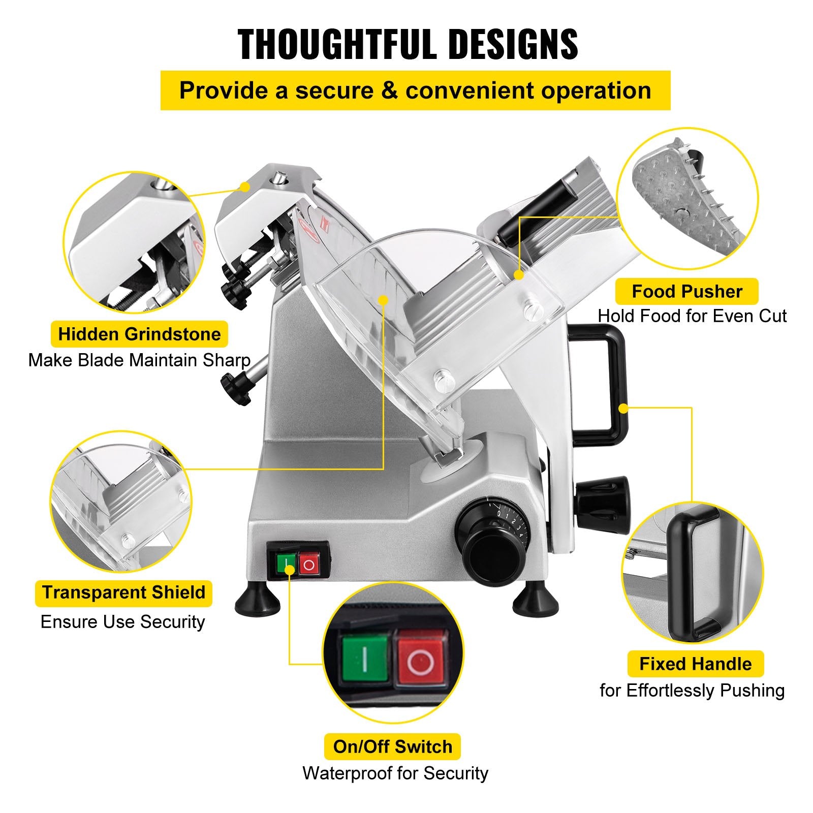 Commercial Meat Slicer, 200W Electric Deli Food Slicer, 350-400RPM Meat Slicer with 8" Carbon Steel Blade, 0 - 0.47 inch Adjustable Thickness Electric Meat Slicer for Home and Commercial Use