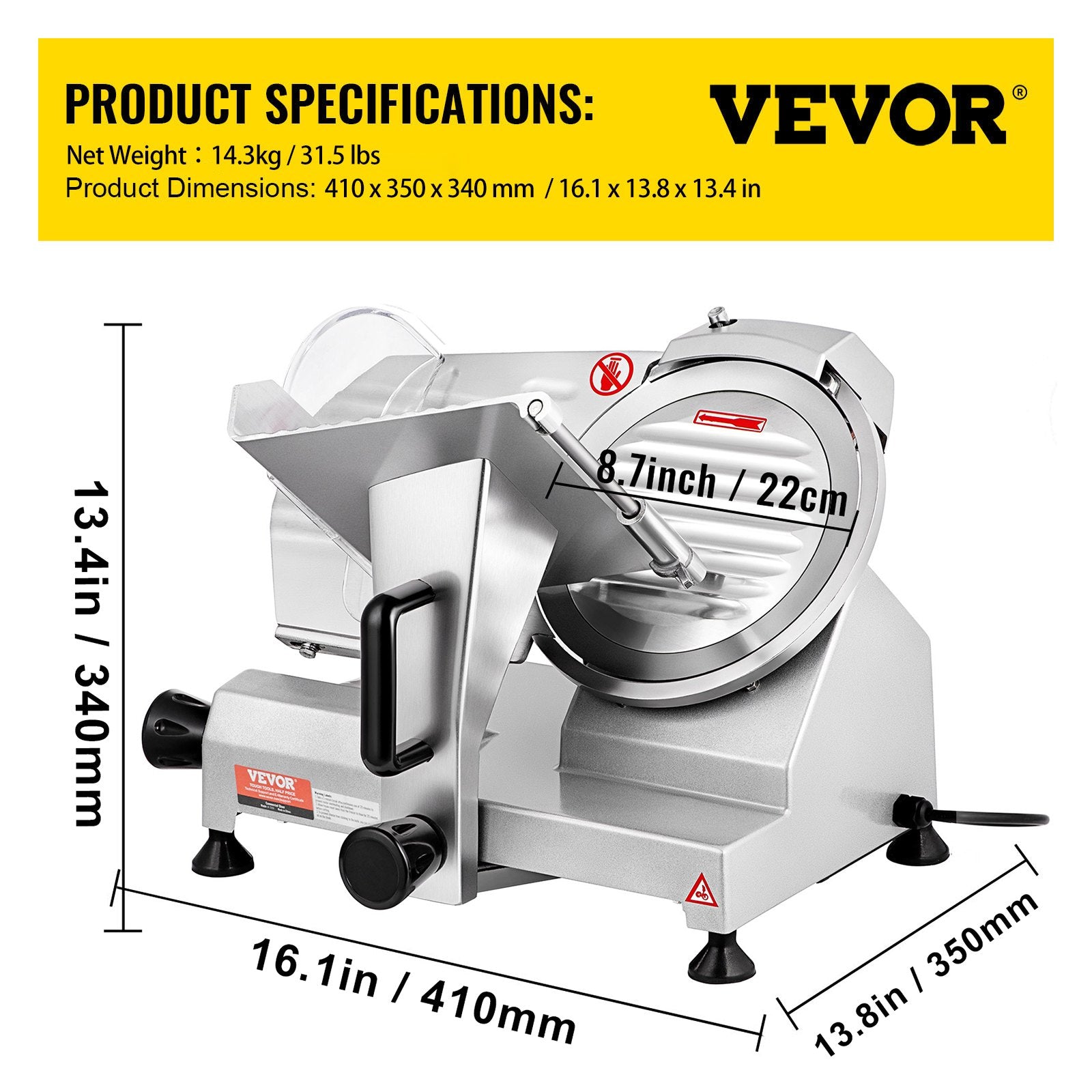 Commercial Meat Slicer, 200W Electric Deli Food Slicer, 350-400RPM Meat Slicer with 8" Carbon Steel Blade, 0 - 0.47 inch Adjustable Thickness Electric Meat Slicer for Home and Commercial Use