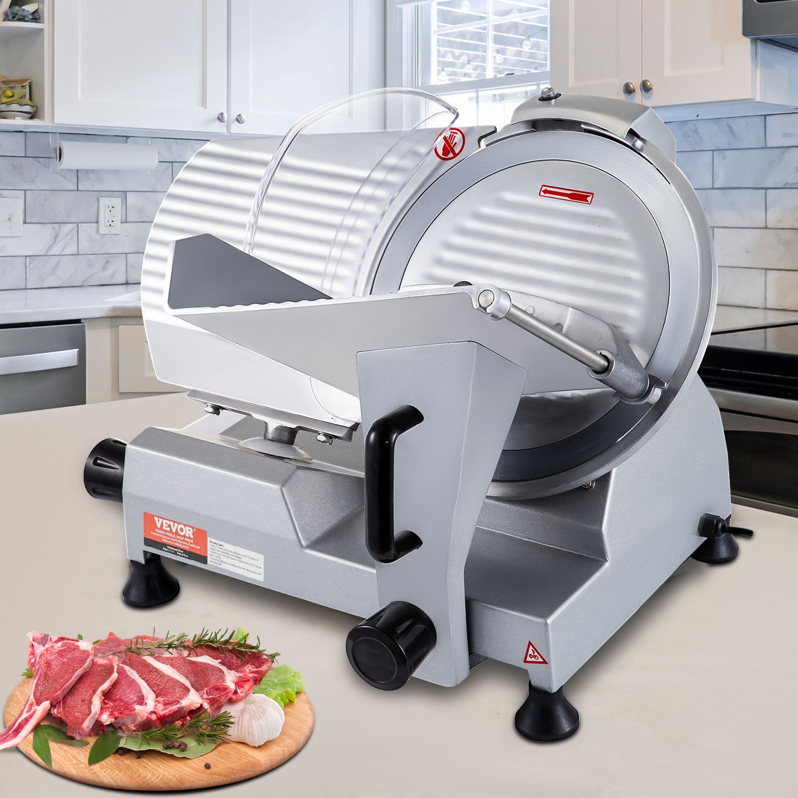 Commercial Meat Slicer, 320W Electric Deli Food Slicer, 12 inch Carbon Steel Blade Electric Food Slicer, 350-400RPM Meat Slicer, 0-0.6 inch Adjustable Thickness for Meat, Cheese, Veggies, Ham