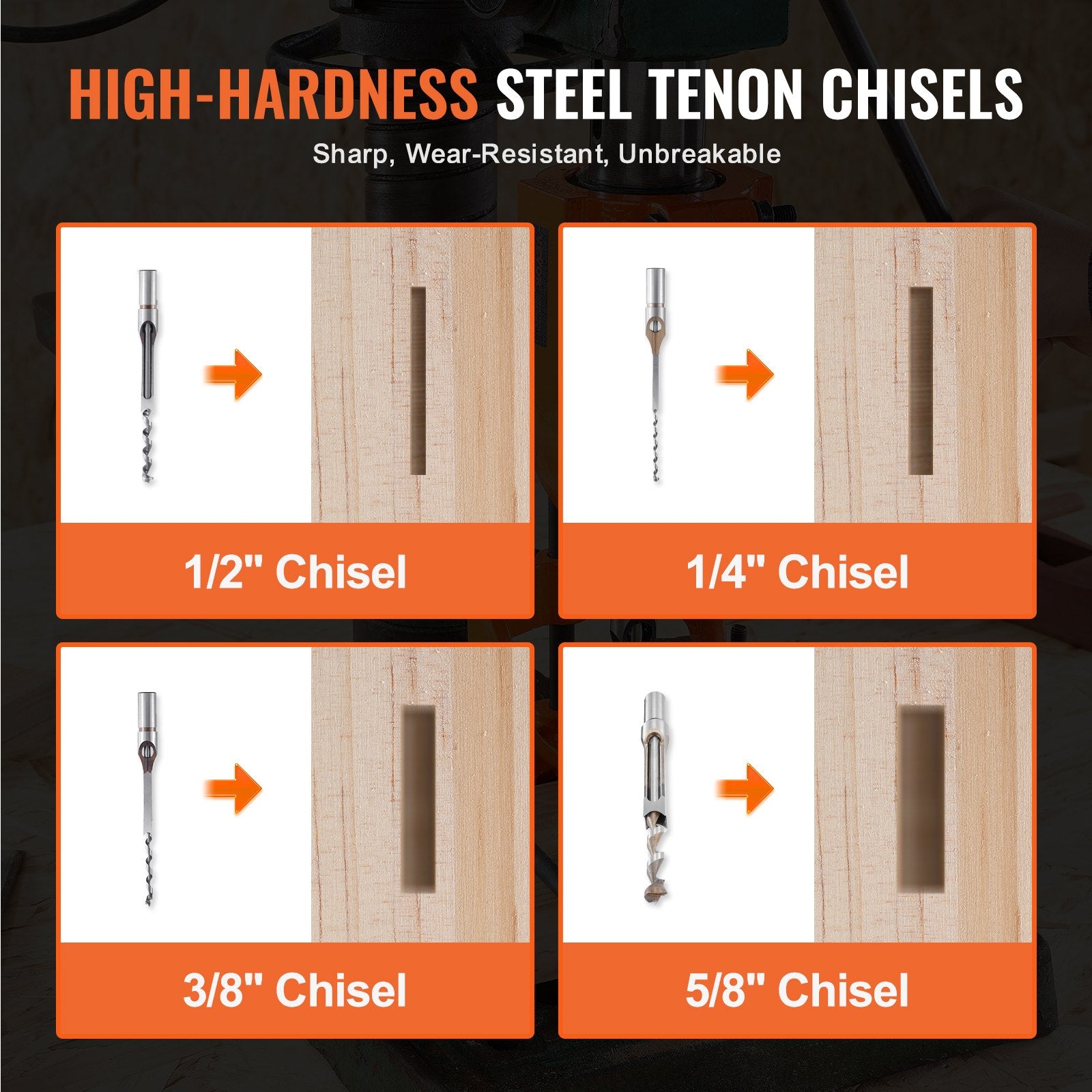 Drill & Screwdriver Accessories: VEVOR Mortising Attachment for Drill Press, 4 Model Drills Square Hole Chisel Set, Bench Drill Locator Set Mortise and Tenon Tools with 5 Bushings, for Woodworking Mortising Tenoning Drilling Machine