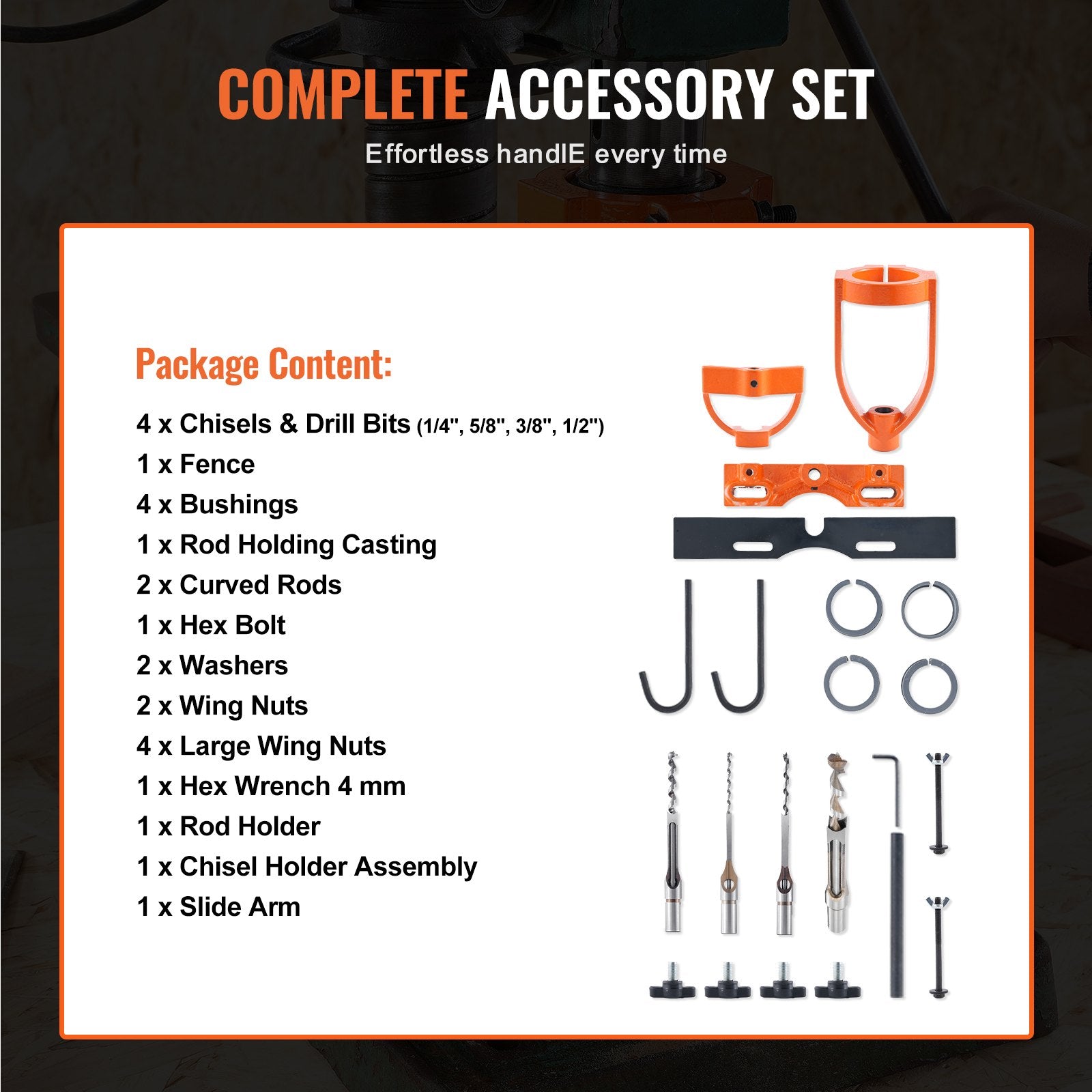Drill & Screwdriver Accessories: VEVOR Mortising Attachment for Drill Press, 4 Model Drills Square Hole Chisel Set, Bench Drill Locator Set Mortise and Tenon Tools with 5 Bushings, for Woodworking Mortising Tenoning Drilling Machine