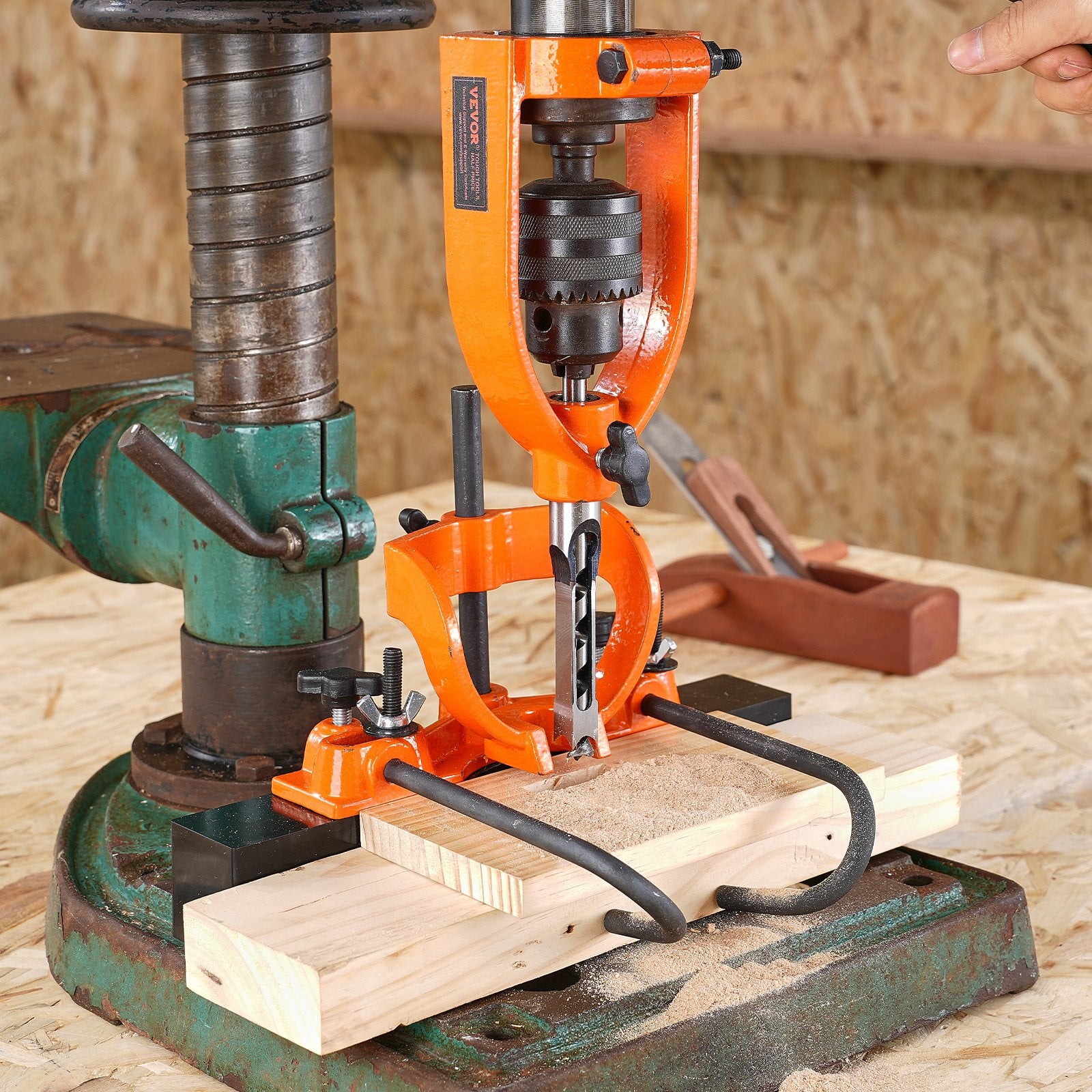 Drill & Screwdriver Accessories: VEVOR Mortising Attachment for Drill Press, 4 Model Drills Square Hole Chisel Set, Bench Drill Locator Set Mortise and Tenon Tools with 5 Bushings, for Woodworking Mortising Tenoning Drilling Machine