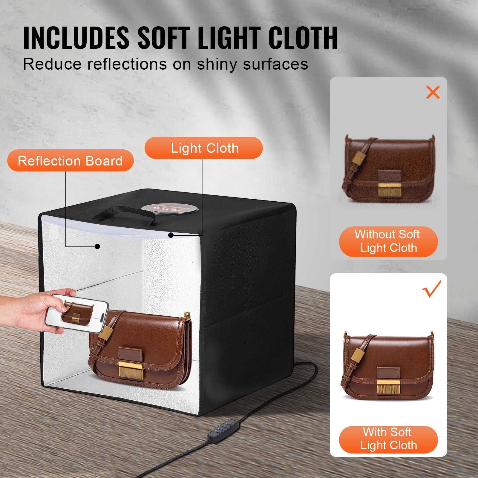 Picture Frames: VEVOR Photo Studio Light Box 3000-5600K 6 Double-Sided Color Backdrops, 31.5 x 31 x 31 cm
