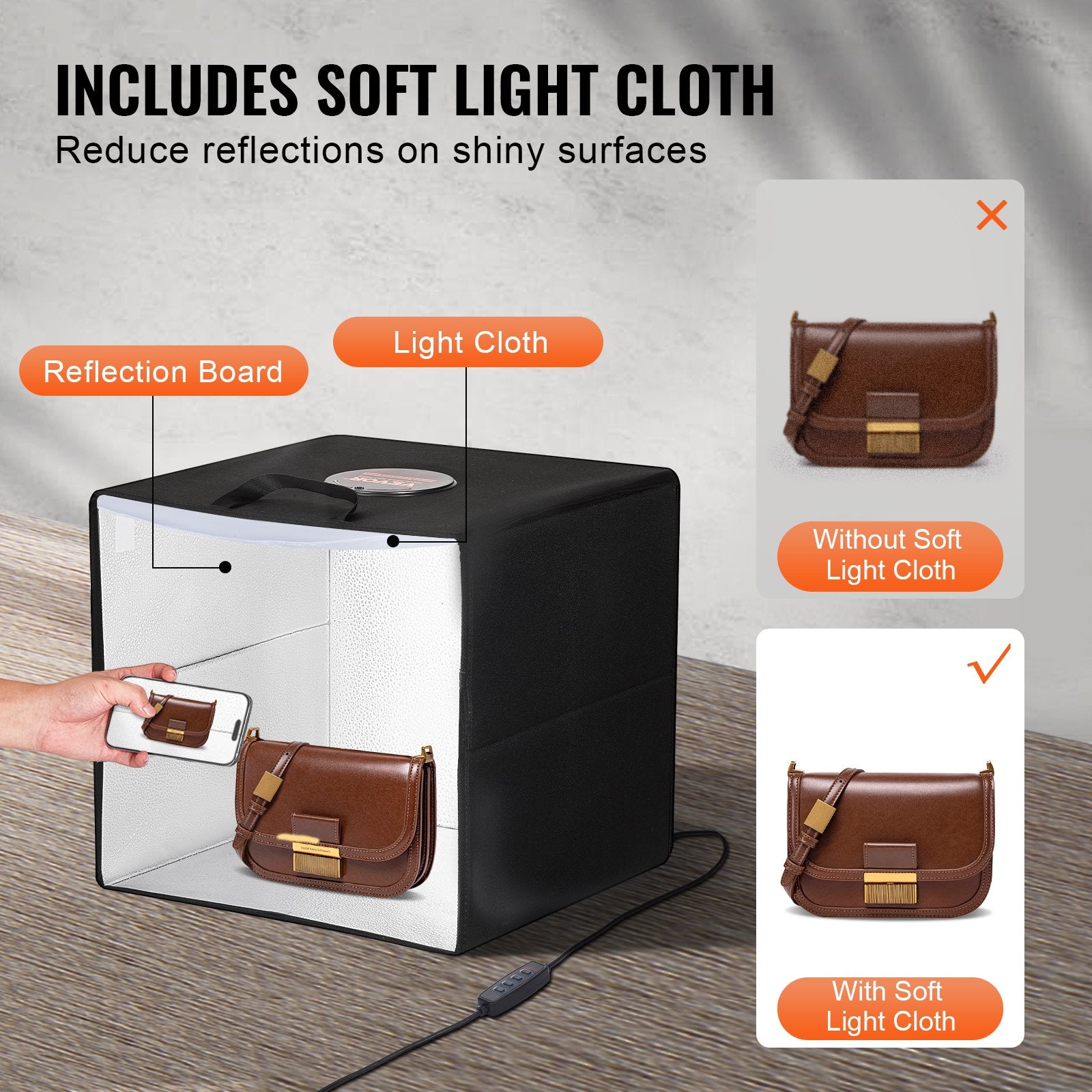 Picture Frames: VEVOR Photo Studio Light Box 3000-5600K 6 Double-Sided Color Backdrops, 41 x 40 x 39 cm