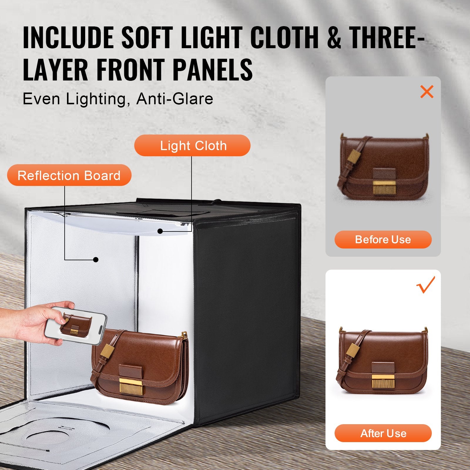 Automotive Repair & Speciality Tools: VEVOR Photo Studio Light Box 3000-5600K Adjustable 3 Color Temperatures, 50.5 x 48.5 x 49.5 cm