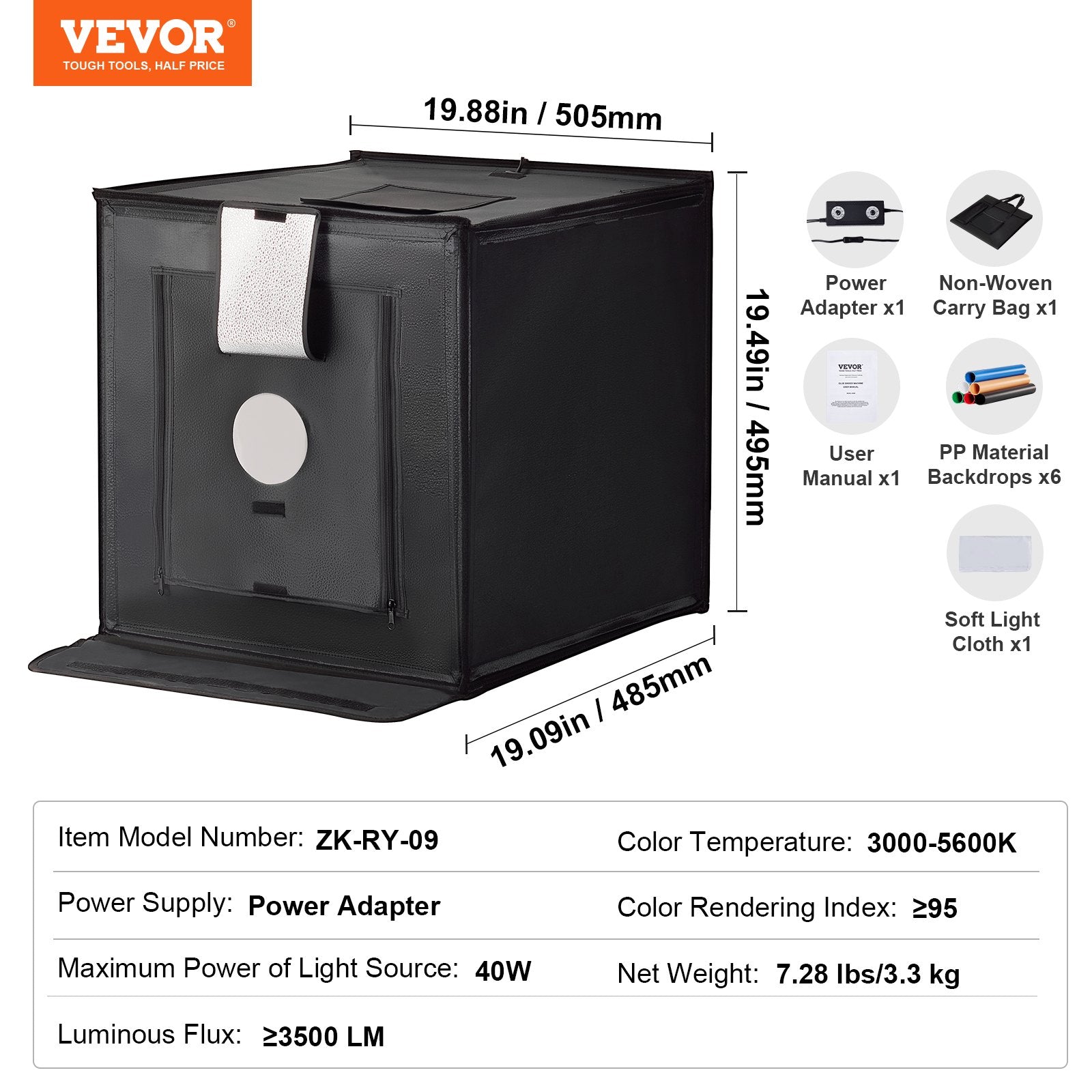 Automotive Repair & Speciality Tools: VEVOR Photo Studio Light Box 3000-5600K Adjustable 3 Color Temperatures, 50.5 x 48.5 x 49.5 cm