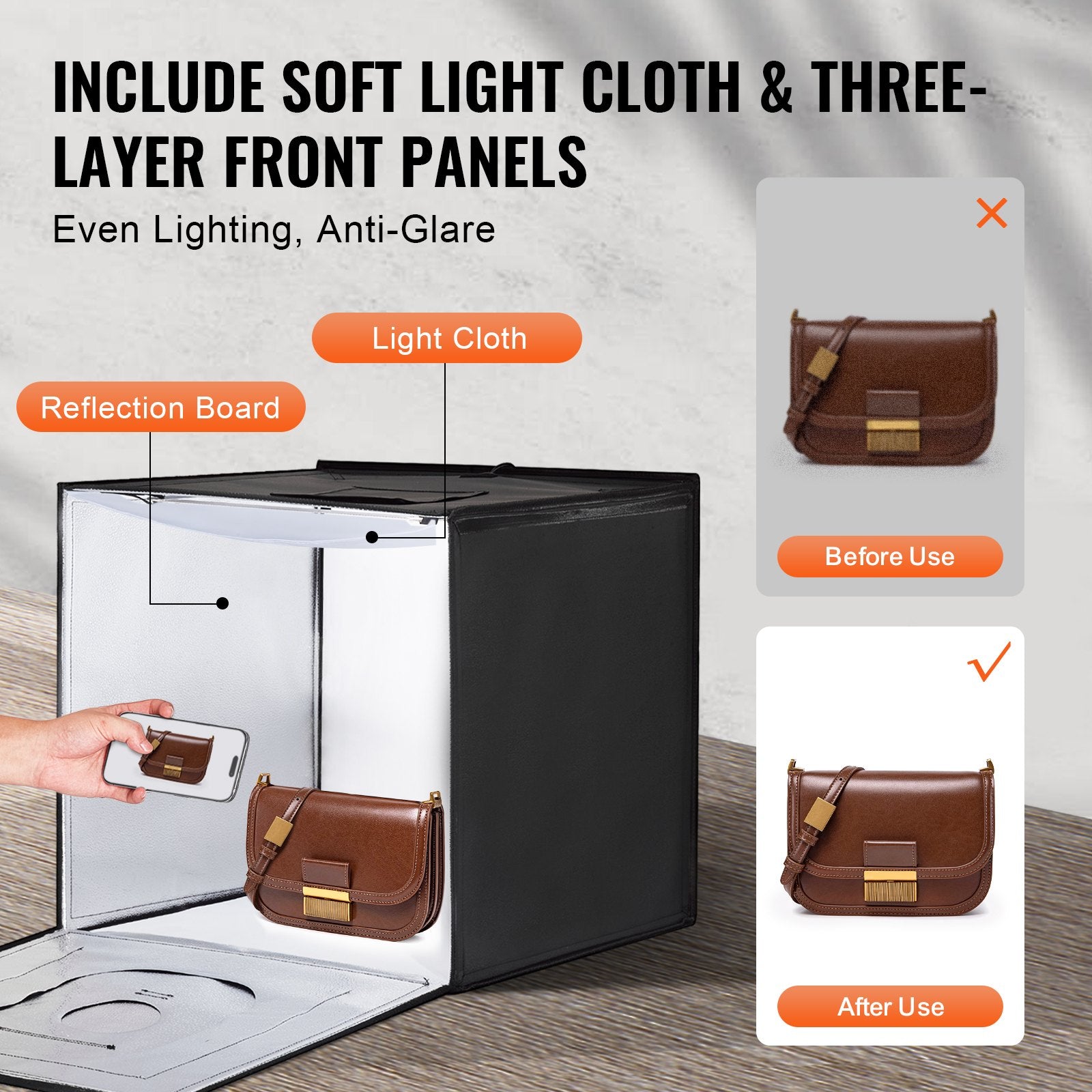 Automotive Repair & Speciality Tools: VEVOR Photo Studio Light Box 3000-5600K Adjustable 3 Color Temperatures, 60 x 59 x 60 cm