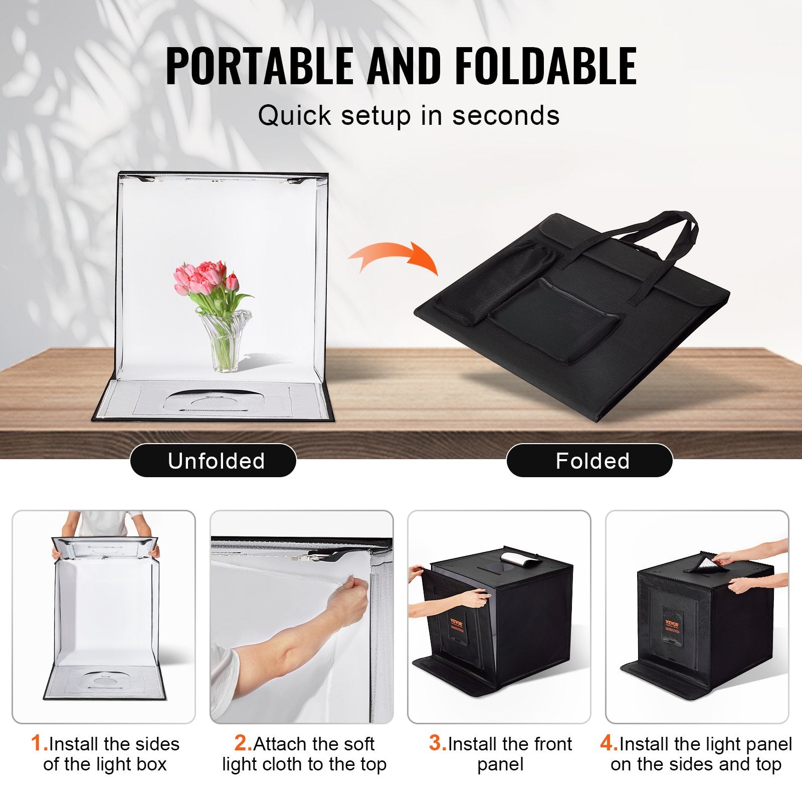 Automotive Repair & Speciality Tools: VEVOR Photo Studio Light Box 3000-5600K Adjustable 3 Color Temperatures, 60 x 59 x 60 cm
