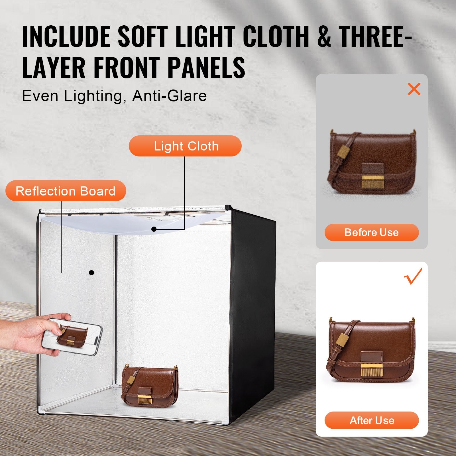 Automotive Repair & Speciality Tools: VEVOR Photo Studio Light Box 5600K with 210 LED Lights Power Adapter, 81.5 x 81.5 x 81.5 cm