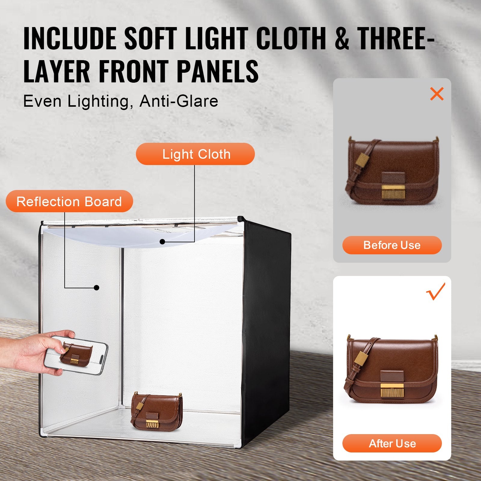 Automotive Repair & Speciality Tools: VEVOR Photo Studio Light Box 5600K with 210 LED Lights Power Adapter,100 x 100 x 100 cm