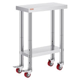 Kitchen & Dining Chairs: VEVOR Stainless Steel Work Table with Wheels 24 x 12 x 32 Inch Prep Table with 4 Casters Heavy Duty Work Table for Commercial Kitchen Restaurant Business