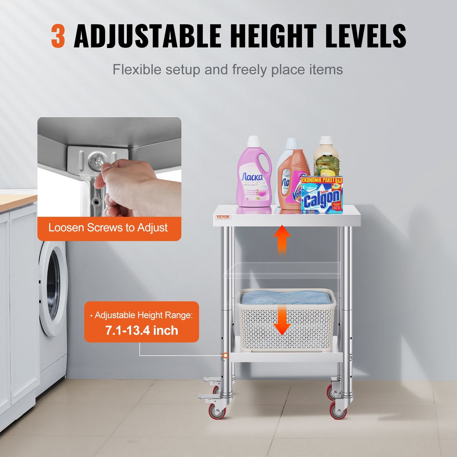 Kitchen & Dining Chairs: VEVOR Stainless Steel Work Table with Wheels 24 x 12 x 32 Inch Prep Table with 4 Casters Heavy Duty Work Table for Commercial Kitchen Restaurant Business