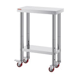 Kitchen & Dining Chairs: VEVOR Stainless Steel Work Table with Wheels 24 x 12 x 32 Inch Prep Table with 4 Casters Heavy Duty Work Table for Commercial Kitchen Restaurant Business