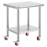 Dining Tables: VEVOR Stainless Steel Work Table with Wheels 24 x 30 Prep Table with casters Heavy Duty Work Table for Commercial Kitchen Restaurant Business (24 x 30 x 33.8 Inch)