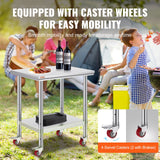 Dining Tables: VEVOR Stainless Steel Work Table with Wheels 24 x 30 Prep Table with casters Heavy Duty Work Table for Commercial Kitchen Restaurant Business (24 x 30 x 33.8 Inch)