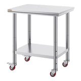 Dining Tables: VEVOR Stainless Steel Work Table with Wheels 24 x 30 Prep Table with casters Heavy Duty Work Table for Commercial Kitchen Restaurant Business (24 x 30 x 33.8 Inch)