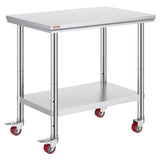 Dining Tables: VEVOR Stainless Steel Work Table 36x24 Inch with 4 Wheels Commercial Food Prep Worktable with Casters Heavy Duty Work Table for Commercial Kitchen Restaurant
