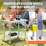Dining Tables: VEVOR Stainless Steel Work Table 36x24 Inch with 4 Wheels Commercial Food Prep Worktable with Casters Heavy Duty Work Table for Commercial Kitchen Restaurant