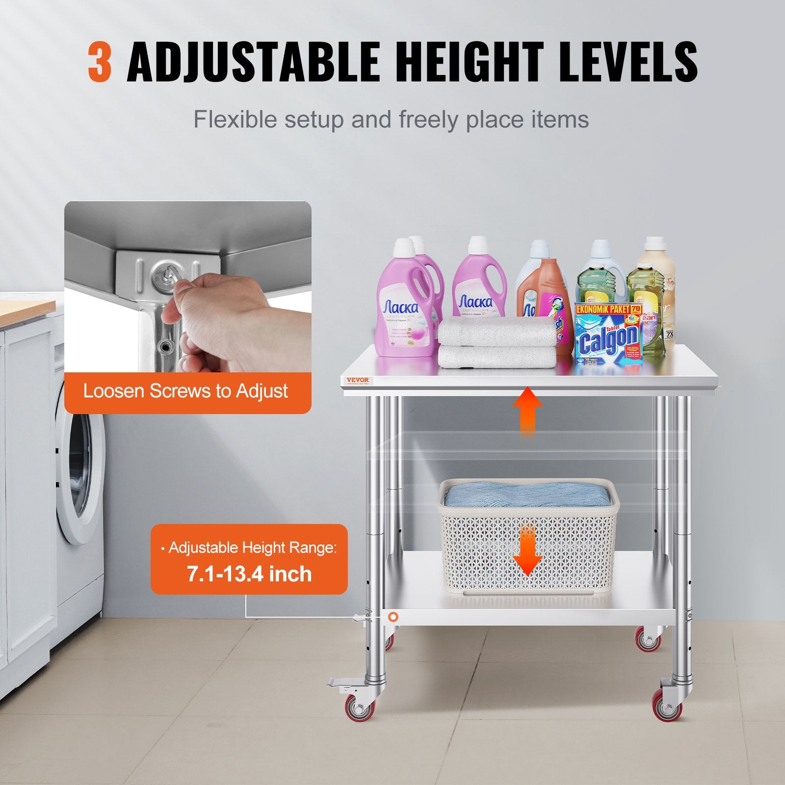 Dining Tables: VEVOR Stainless Steel Work Table 36x24 Inch with 4 Wheels Commercial Food Prep Worktable with Casters Heavy Duty Work Table for Commercial Kitchen Restaurant