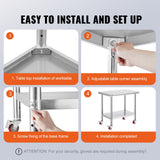 Dining Tables: VEVOR Stainless Steel Work Table 36x24 Inch with 4 Wheels Commercial Food Prep Worktable with Casters Heavy Duty Work Table for Commercial Kitchen Restaurant