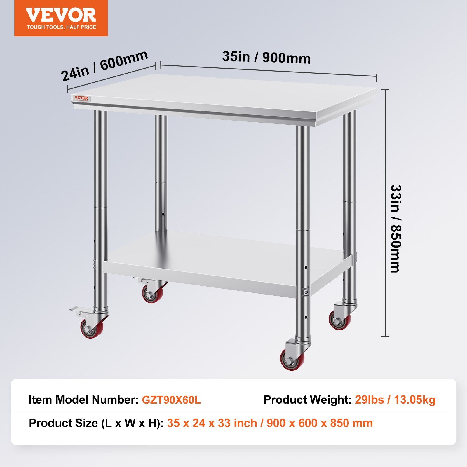 Dining Tables: VEVOR Stainless Steel Work Table 36x24 Inch with 4 Wheels Commercial Food Prep Worktable with Casters Heavy Duty Work Table for Commercial Kitchen Restaurant