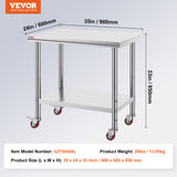 Dining Tables: VEVOR Stainless Steel Work Table 36x24 Inch with 4 Wheels Commercial Food Prep Worktable with Casters Heavy Duty Work Table for Commercial Kitchen Restaurant