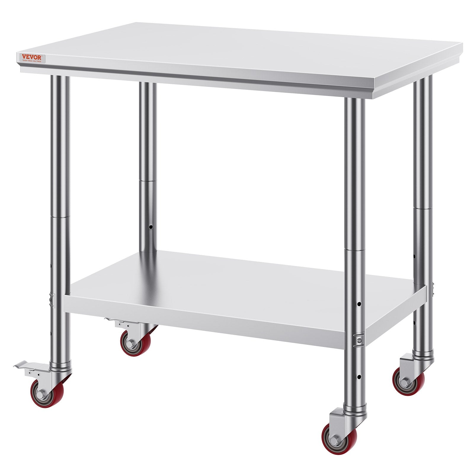 Dining Tables: VEVOR Stainless Steel Work Table 36x24 Inch with 4 Wheels Commercial Food Prep Worktable with Casters Heavy Duty Work Table for Commercial Kitchen Restaurant