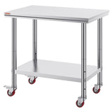 Dining Tables: VEVOR Stainless Steel Work Table 36x24 Inch with 4 Wheels Commercial Food Prep Worktable with Casters Heavy Duty Work Table for Commercial Kitchen Restaurant