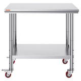 Dining Tables: VEVOR Stainless Steel Work Table 36x24 Inch with 4 Wheels Commercial Food Prep Worktable with Casters Heavy Duty Work Table for Commercial Kitchen Restaurant