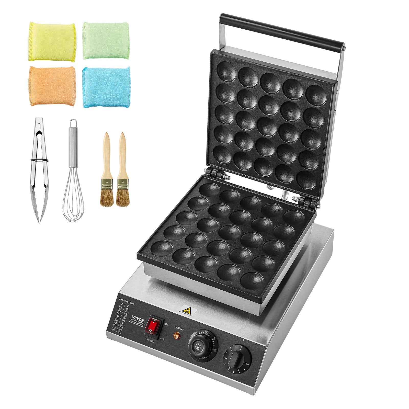 Mini Dutch Pancake Maker, 25PCS 43mm Diameter Dorayaki Baker Machine, 1700W Commercial Electric Poffertjes Grill, Non-stick Stainless Steel, Temp & Time Control, for Home Kitchen Restaurant