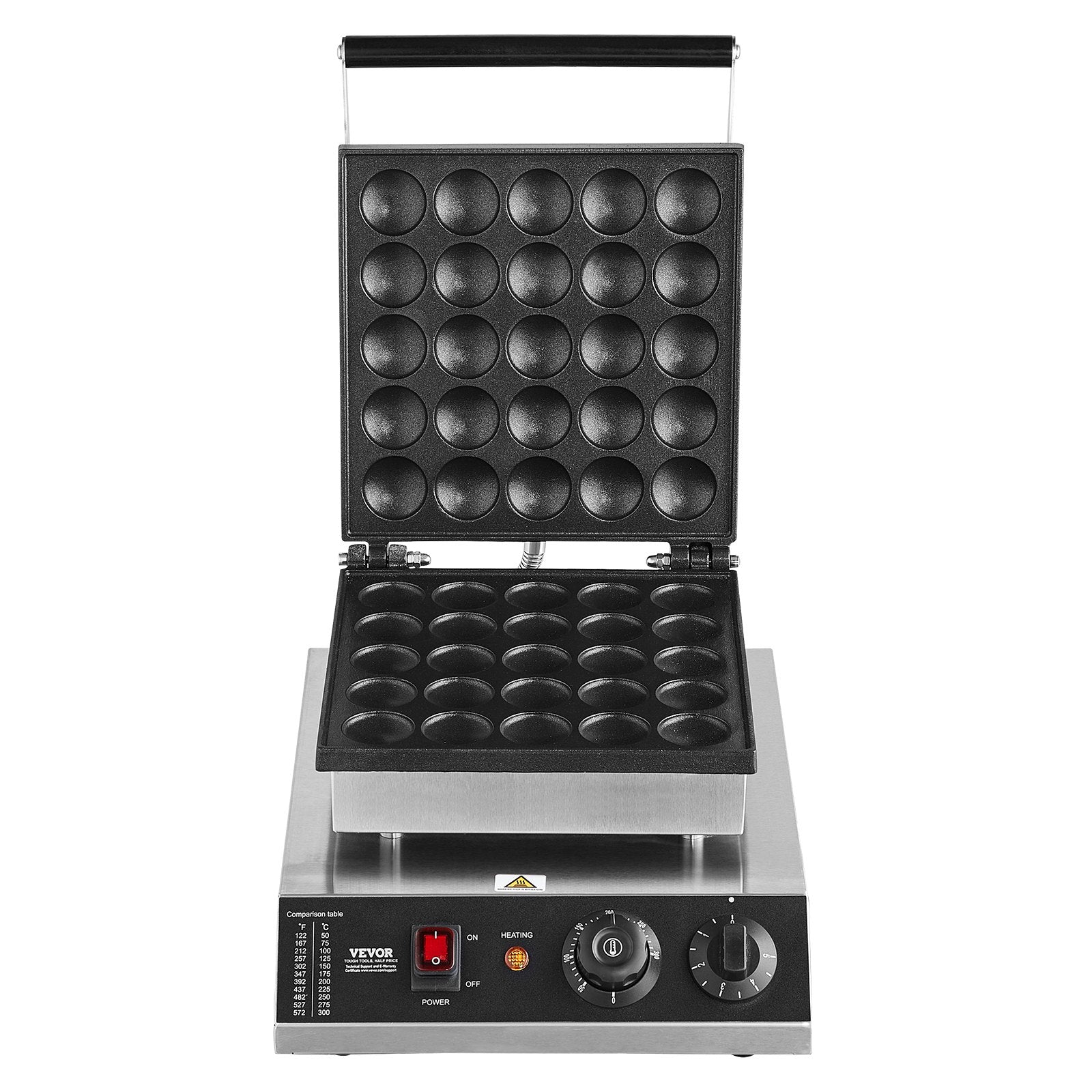 Mini Dutch Pancake Maker, 25PCS 43mm Diameter Dorayaki Baker Machine, 1700W Commercial Electric Poffertjes Grill, Non-stick Stainless Steel, Temp & Time Control, for Home Kitchen Restaurant