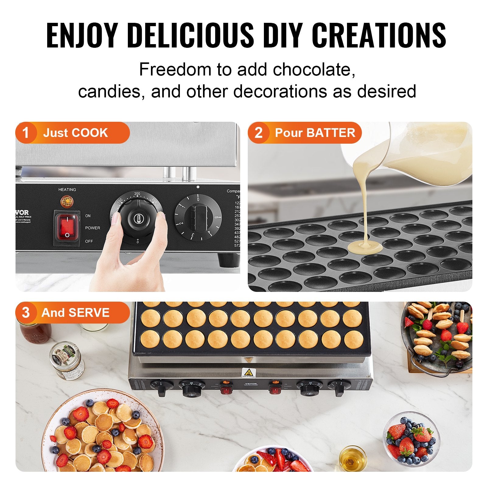 Food Warmers & Chafing Dishes: VEVOR Mini Dutch Pancake Maker, 50PCS 43mm Diameter Dorayaki Baker Machine, 1700W Commercial Electric Poffertjes Grill, Non-stick Stainless Steel, Dual Temp & Time Control, for Home Kitchen Restaurant