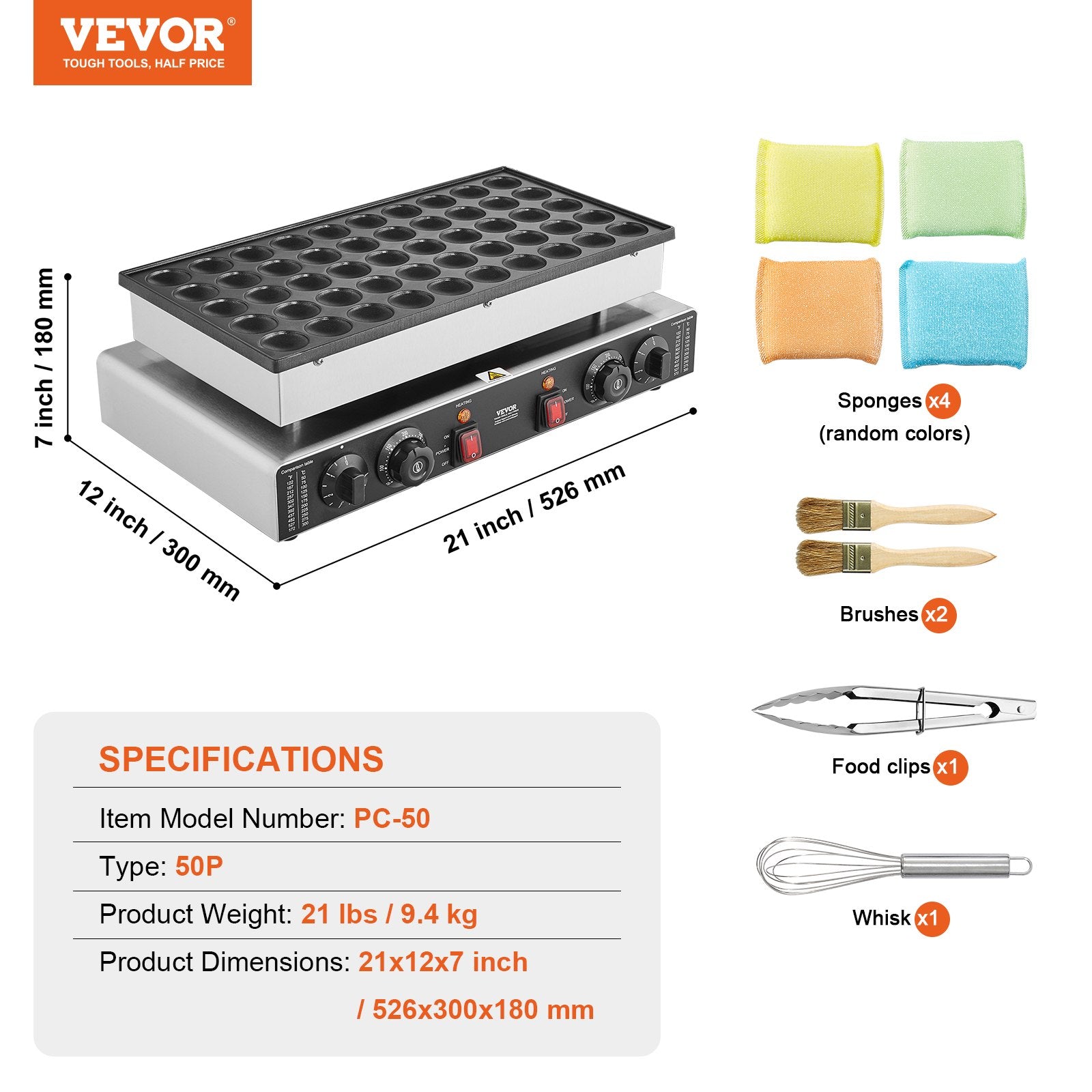 Food Warmers & Chafing Dishes: VEVOR Mini Dutch Pancake Maker, 50PCS 43mm Diameter Dorayaki Baker Machine, 1700W Commercial Electric Poffertjes Grill, Non-stick Stainless Steel, Dual Temp & Time Control, for Home Kitchen Restaurant