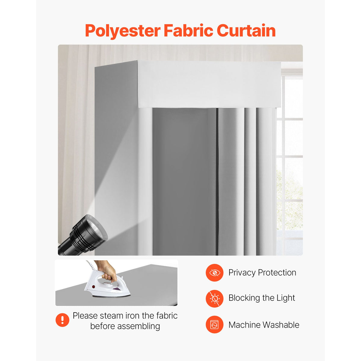 Fitting Room, Dressing Room with Thick Polyester Curtains, Privacy Space with Shading Curtain and a Hook, for Boutique, Mall, Tailor's Store & Outdoor 99 x 99 x 198 cm (Black and Gray-White)