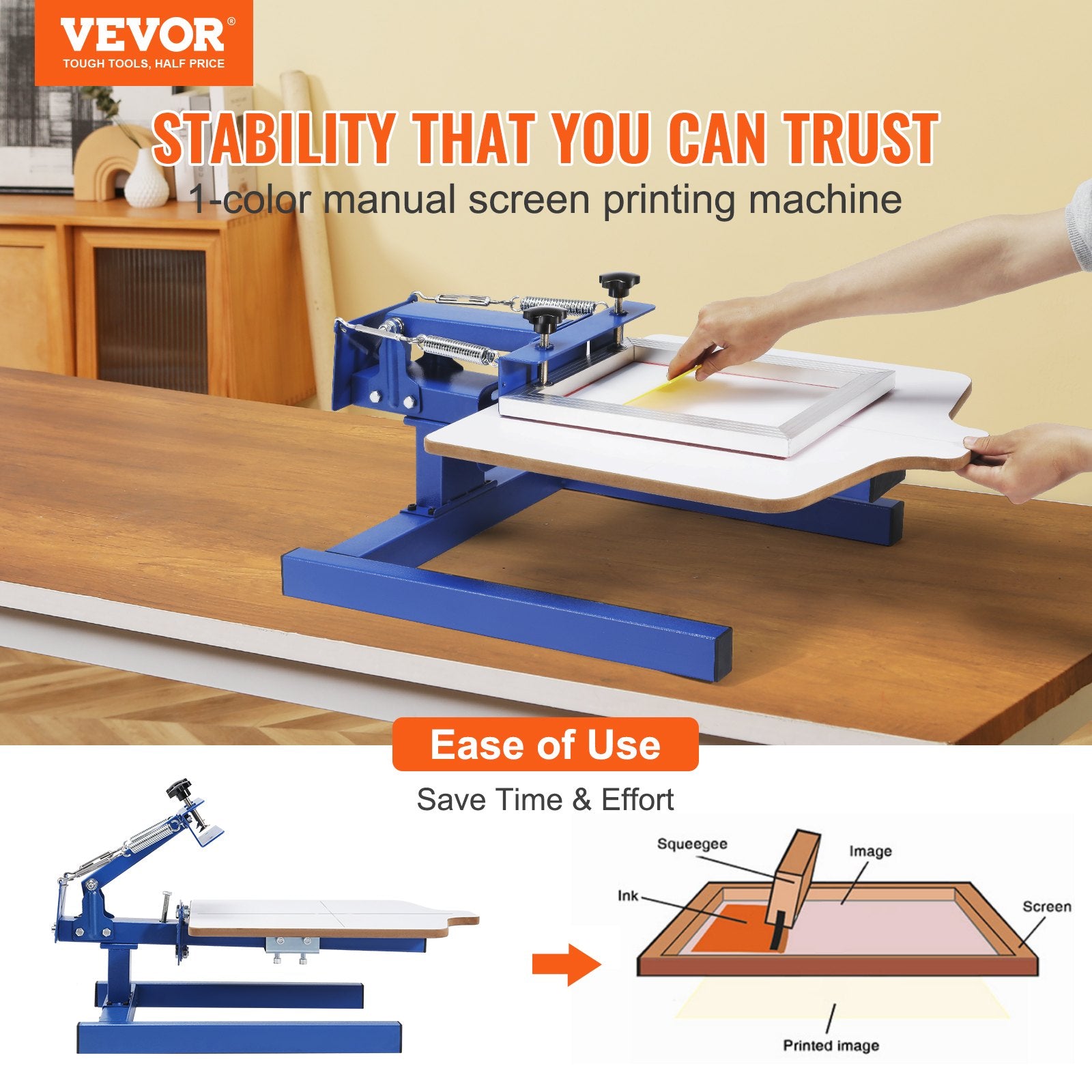 Hand Tools: VEVOR Screen Printing Machine, 1 Color 1 Station Silk Screen Printing Press, 21.2x17.7in / 54x45cm Screen Printing Press, Double-layer Positioning Pallet, Adjustable Tension for T-shirt DIY Printing