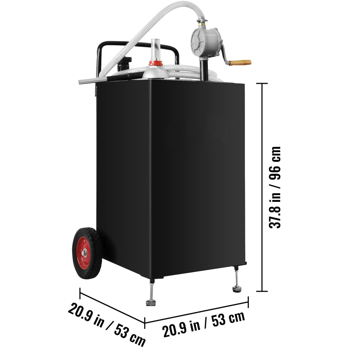 114L Gas Caddy, Fuel Storage Tank with Wheels, Portable Fuel Caddy with Manuel Transfer Pump, Gasoline Diesel Fuel Container for Cars, Lawn Mowers, ATVs, Boats, More, Black