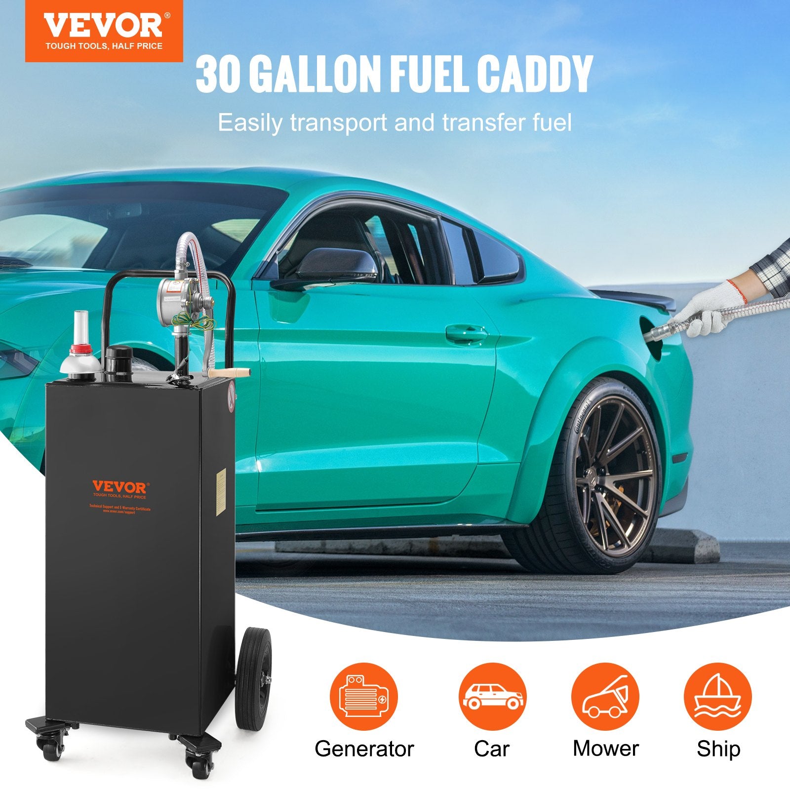Fuel & Exhaust: VEVOR Fuel Caddy Fuel Storage Tank 114L Volume 4 Wheels with Manuel Pump Black
