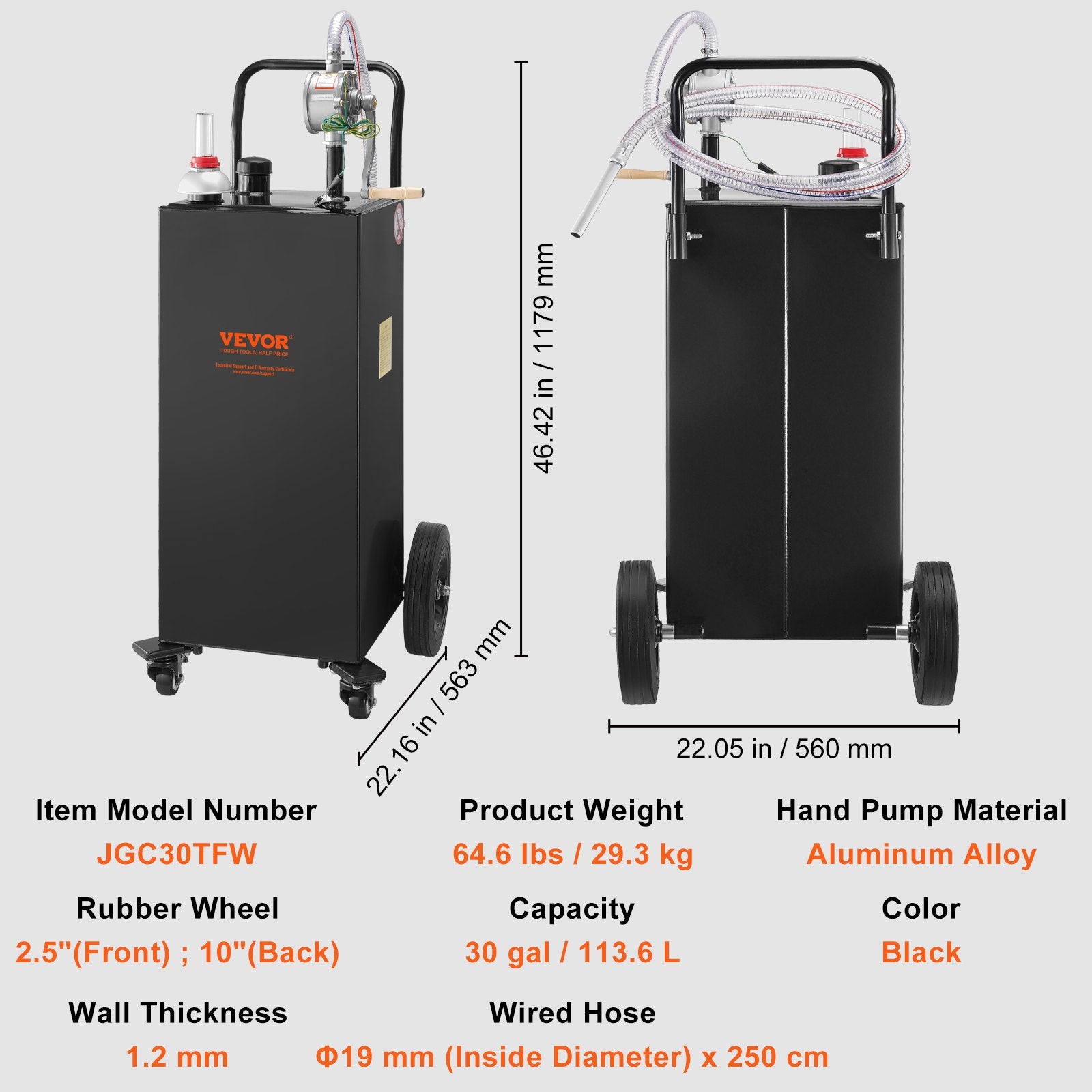 Fuel & Exhaust: VEVOR Fuel Caddy Fuel Storage Tank 114L Volume 4 Wheels with Manuel Pump Black